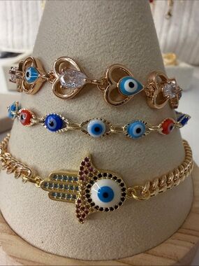 BUNDLE!! Gold Hamsa & Evil Eye Bracelet Set